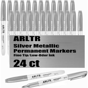 Silver Metallic Permanent Markers, 24 Pack Silver Metallic Marker Pens for Artist Illustration, Industrial Marking, DIY Crafts, Gift Card Making