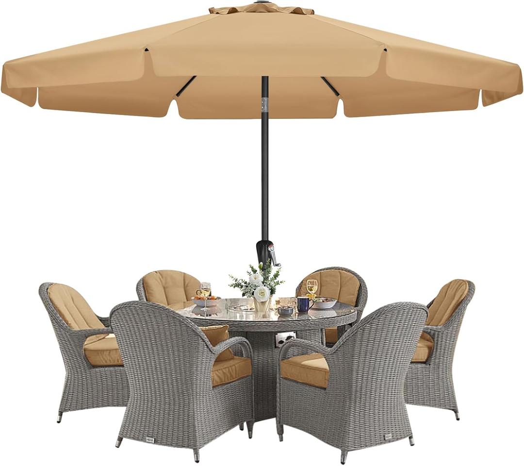 MASTERCANOPY Valance Patio Umbrella for Outdoor Table Market -8 Ribs (11ft,Khaki)