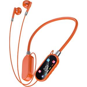 Wireless Neckband Earphones with LED BT5.4 20H Play time Water Resistant Noise Cancelling for Sports and Gaming (Orange)