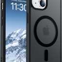 Designed for Magnetic iPhone 14 Case & iPhone 15 Case,[Compatible with MagSafe] [Military Grade Drop Protection] Slim Translucent Matte Shockproof with Anti-Fingerprint Phone Case 6.1"-Black