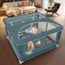 XVISHX 42x42 Inch Puppy Playpen with Cover, Dog Playpen for Puppies or Small Dogs, Pet Playpen for Indoor & Outdoor, Sturdy DogPen with Thickened Fabric, High-Strength Nylon Wire Mesh, Bluish Green