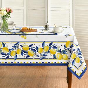 Horaldaily Summer Tablecloth 60120 Inch Rectangular, White Yellow Lemon Vintage Pattern Washable Table Cover for Party Picnic Dinner Decor
