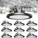 Super Bright 21000lm 5000k 150w 10 Pack UFO Led High Bay Shop Lights with 5'Cable 3-Pin Plug Hook Safe Rope for Garage Factory Warehouse Workshop Barn