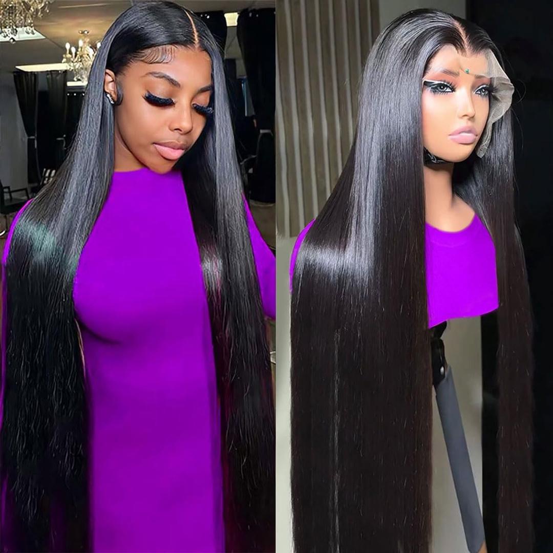 NREDCA 30 Inch 13x4 Straight Lace Front Wigs Human Hair 180% Density Pre Plucked Pre Cut Transparent Frontal Human Hair Wigs for Black Women with Baby Hair Natural Black