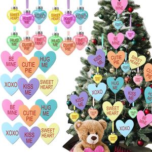 24 Pcs Valentines Day Tree Ornaments Extra Large Candy Hearts with Love Messages XOXO Wooden Heart Decor Tags Romantic Cute Tree Toppers for Wedding Home Decor Love Holiday