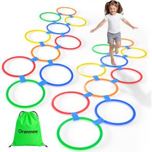 Hopscotch Rings, 2-Set  20 Round Hoops (11-inch) + 30 Connectors, Agility Rings for Kids, Builds Gross Motor Skills, Preschool & Kindergarten PE, Indoor/Outdoor Playground Obstacle Course