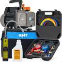 Orion Motor Tech AC Vacuum Pump and Gauge Set, 1/3 hp 4 cfm Vacuum Pump Manifold Gauge Kit with Leak Detector 3 Hoses & Accessories for R134a R12 R22 R502, A/C Vacuum Pump Kit for Auto HVAC Systems. Oil has leaked and the item is stained.