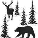 Moxweyeni 6 Pieces Metal Wall Art Deer Bear Pine Tree Wall Decor Hanging Forest Decor Rustic Cut Metal Art Wall Decor for Home Bedroom Office Outdoor Decorations(Black)