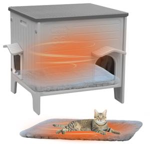 Heated Cat House Outside for WinterPlastic Cat House Waterproof for Outdoor, Feral Cat Shelter with Escape Door, Easy to Assemble Easy to Clean