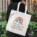 Rainbow Canvas Tote Bag for Women Girls, Inspirational motivational Rainbow Gifts for Women, You are a Particularly Wonderful Human, Reusable Grocery Shopping Bag