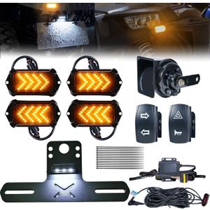 UTV Turn Signal Kit - 110dB Horn, and License Plate Holder w/Light, Pre-Wired, Plug & Play UTV Blinker Kit with Rocker Switch, Universal Street Legal Compatible with Polaris, Can-Am, CFMOTO