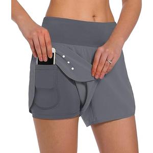 Ksmien Women's 2 in 1 Running Shorts - Lightweight Athletic Workout Gym Yoga Shorts Liner with Phone Pockets Size 2XL