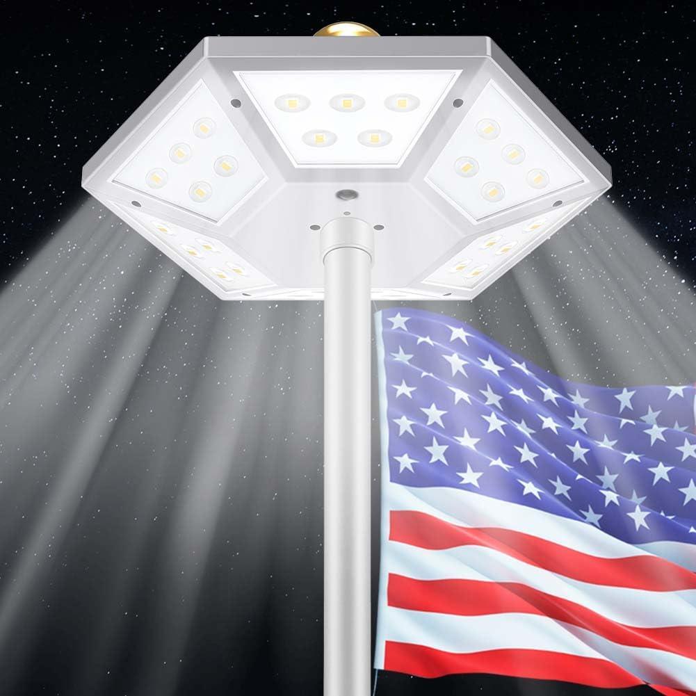 Flag Pole Light Solar Powered Top Mount, 2000Lumen IP67 Waterproof Solar Light for Flagpole, Light Up Flag Outdoor Dusk to Dawn for 18+ Hours with Twice Coverage Than Downward Lighting