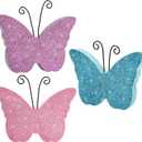 Butterfly Spring Decorations for Home, Wooden Butterflies Blocks Tiered Tray Decoration Set, Pink Blue Spring Table Top Decor for Office Party Shelf Door (Glitter 3PCS)