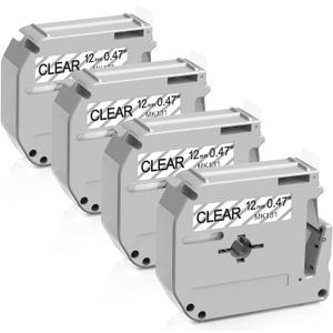 Anycolor M-131 PTM95 Clear Tape Replacement for Brother P-Touch M Tape M-K131 M131 MK131 12mm 0.47'' Clear for Brother PTouch PT-M95 PT70BM PT-90 PT-70 PT-65 PT-45 Label Maker, 4-Pack (Black on Clear)