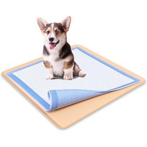 Skywin TidyFriend Dog Pee Pad Holder Tray - Fits Up to 24 x 24 Pee Pad Holder for Dogs - Stable Grip, Raised Edges, Quick-Wipe Silicone Surface Dog Pad Holder for Indoor Flooring Protection (Beige) (1 Pack)