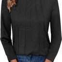 TICTICMIMI Women's 3/4 Sleeve Tops Crew Neck Pleated T Shirts Loose Fit Tunic Shirts (Large, Black)