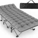 ZENPETIO Camping Cots for Adults, Portable Folding Sleeping Cot with Carry Bag, 1200D Double Layer Oxford Ultra Soft Cot Bed with Mattress, Tent Cot for Travel Office Hospital, Support 500lbs, Gray