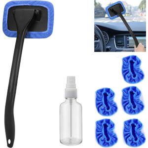 desin Car Windshield Cleaner Tool with Extendable Handle, Inside Auto Window Glass Cleaning Kit with 5 Washable Microfiber Pads, Streak-Free Defogger Wand for Deep Dashboards & SUVs