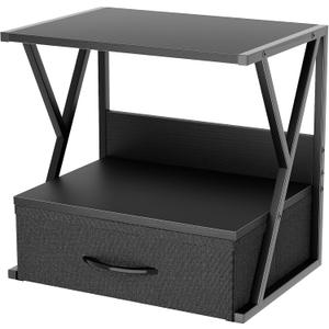 aboxoo Printer Stand for Desk with Storage Drawer, 2 Tier Desktop Or Under Desk Shelf, Multi-Purpose Desk Organizer for Home Office, fit Fax Machine/3D Printer/Scanner, Black