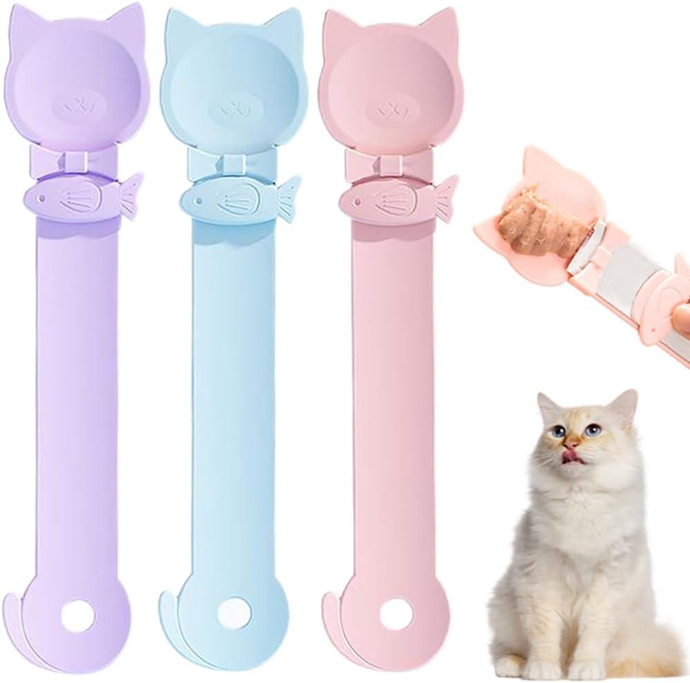 PETPAWLOVELY-3PCS Cat Treat Spoon Squeeze, Cat Strip Feeder spoon, Easy Feeding Spoon for Licky Treats, Pet Food Spoon for Wet Food, Suitable for Churu Paste Treat(3 Color)