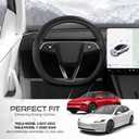 Nappa Leather Steering Wheel Cover for Tesla Model 3(2017-2023) / Model Y(2020-2024), Non-Slip Textured Breathable, Tesla Model 3/Y Accessories Cover Protector