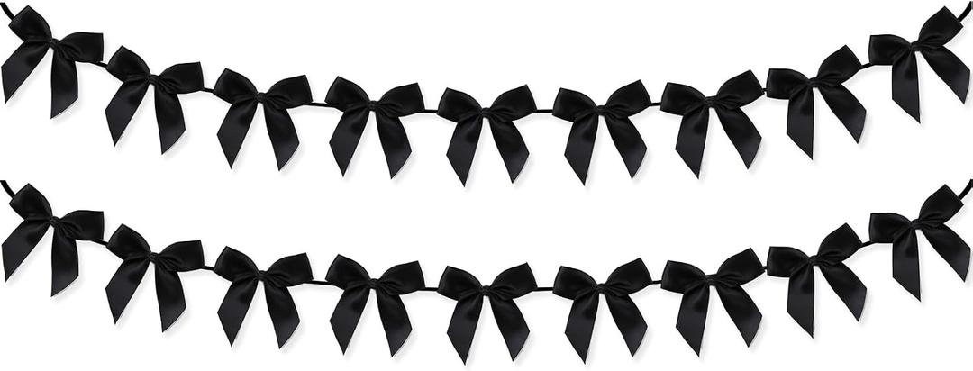 2pcs Bow Garland Banner, Ribbon Bow Party Decorations for Baby Shower Girls Bow Coquette Birthday Party Decor (Black)