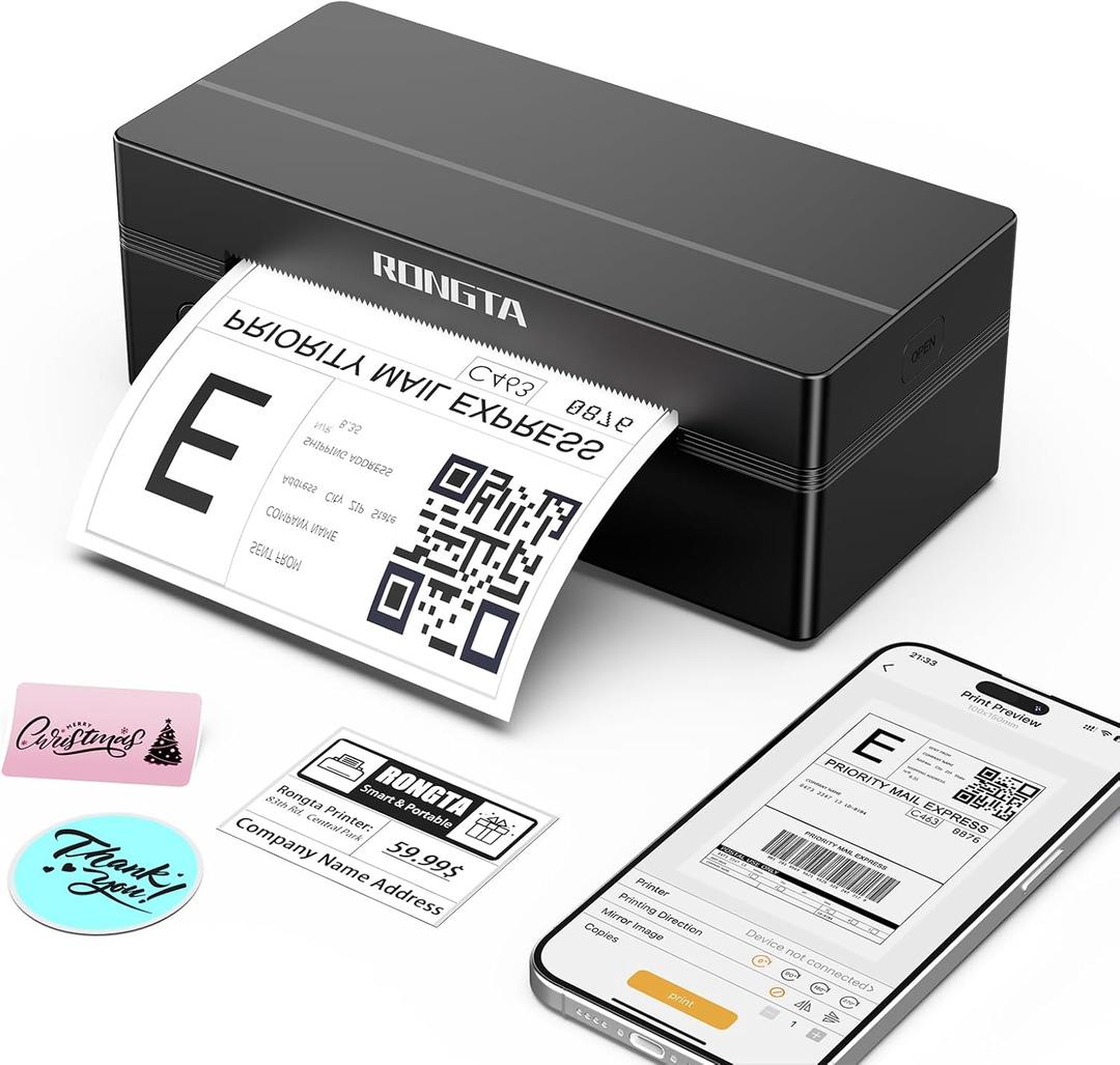 Rongta Bluetooth Thermal Shipping Label Printer, Wireless 4x6 Label Printer for Shipping Packages&Small Business, Compatible Windows/Mac/Android/iOS, Support USPS, UPS, Etsy, Shopify, RP425