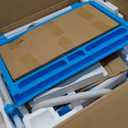 Diroan Kids Functional Desk and Chair Set, Ergonomic Height Adjustable Children School Study Desk with Tilt Desktop, Book Stand, LED Light, Metal Hook and Storage Drawer for Boys Girls(Blue) (Large)