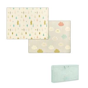 Dream On Me Play Time Reversible Baby Playmat, Foldable Extra Large Thick Foam Crawling Playmats for Toddlers, Waterproof Portable Playmat for Babies (Multi- Cloud+Jungle bear print)