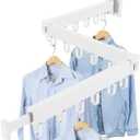 Clothes Drying Rack Wall Mounted Retractable, Aluminum Collapsible Laundry Organizer, Space-Saver Hanger Holds Quilts for Bedroom Bathroom Balcony (White)