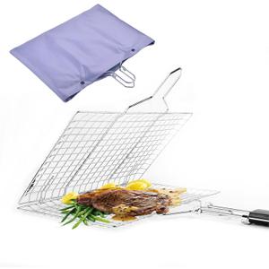 Grill Baskets Fish Grilling Basket for Outdoor Grilling Barbecue Stainless Steel Folding Grill Accessories with Removable Handle, Grill Basket for Bar, Camping, Picnics & Parties. Amazing Grill