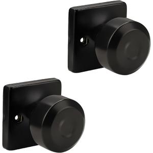 KNOBWELL Matte Black Dummy Door Knobs, Interior Single Sided Door Knob for Closet and Hallway Doors, Keyless Square Indoor Non-Turning Door Knobset, 2 Pack