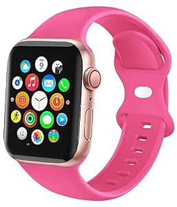 2 x JXGM Compatible with Apple Watch Bands 42mm 44mm 45mm 38mm 40mm 41mm, Soft Silicone Sport Wristbands Replacement Strap for iWatch Series SE 7 6 5 4 3 2 1 Sport Edition for Women Men, Hot Pink