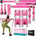 Ayombo Pilates Bar Kit with Resistance Bands, Pilates Workout Equipment for Legs, Hip, Waist, Arm, Squats Exercise Equipment for Home Workouts, Adjustable 3-Section Pilates Bar Kit for Women & Men (1-Pink)