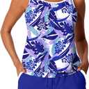Summer Mae Blouson Women's Tankini Swimsuits Tummy Control Modest 2026 Two Piece with Sporty Pockets Bathing Suits (Blue, L)