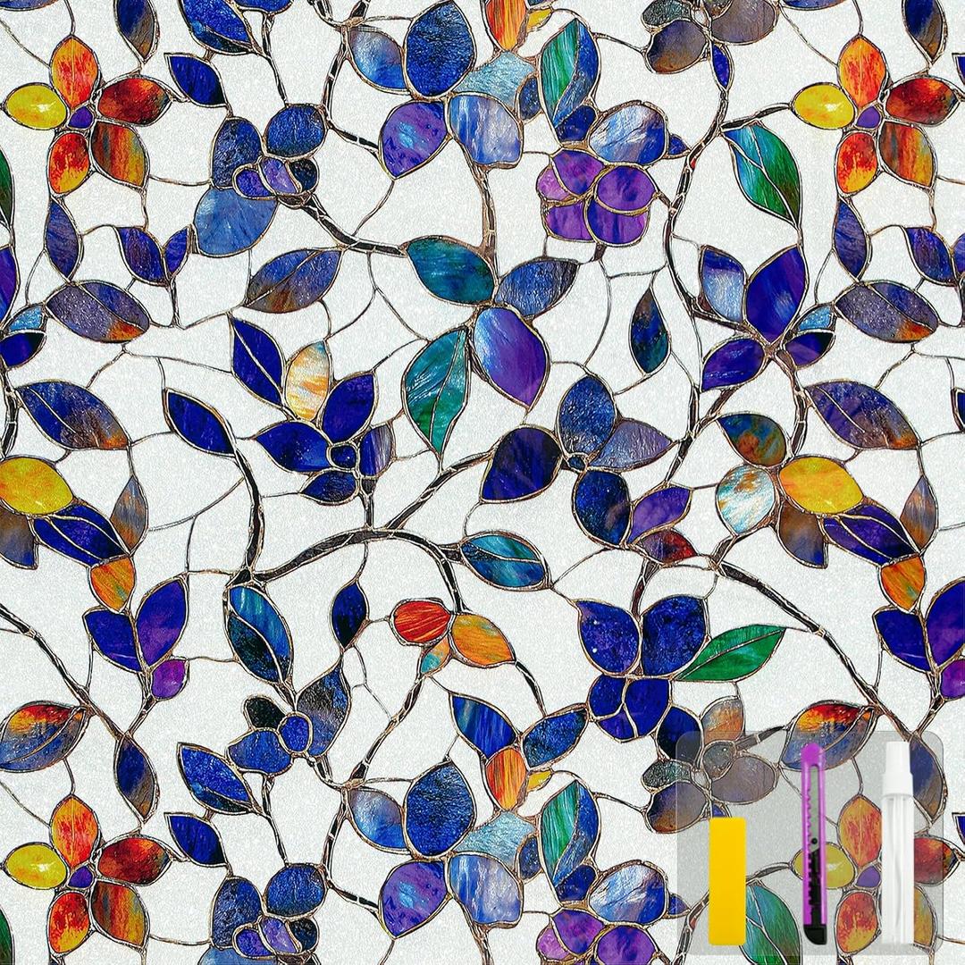 Window Privacy Film Stained Glass Window Film Frosted Window Film Window clings Non-Adhesive Reusable Decorative for Home Removable (Purple Frosted,17.5 X 157.4 in