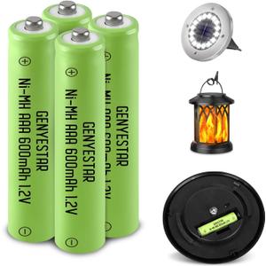 Ni-MH Rechargeable AAA Batteries, Triple A 600mAh 1.2V Pre-Charged Solar Light Battery for Solar Outdoor Garden Landscaping Lights Lantern Household Devices, 4 Pack,