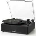 Vangoa Vinyl Record Player Turntable with 2 Built-in Speakers, Wireless Record Player 3 Speed 3 Size, Portable Vintage Belt-Driven Turntables for Vinyl Records, Black