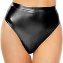 Kepblom Women's Thong Metallic Rave Bottoms Shiny High Waisted Panties for Festival Clubwear Dancing (Black)