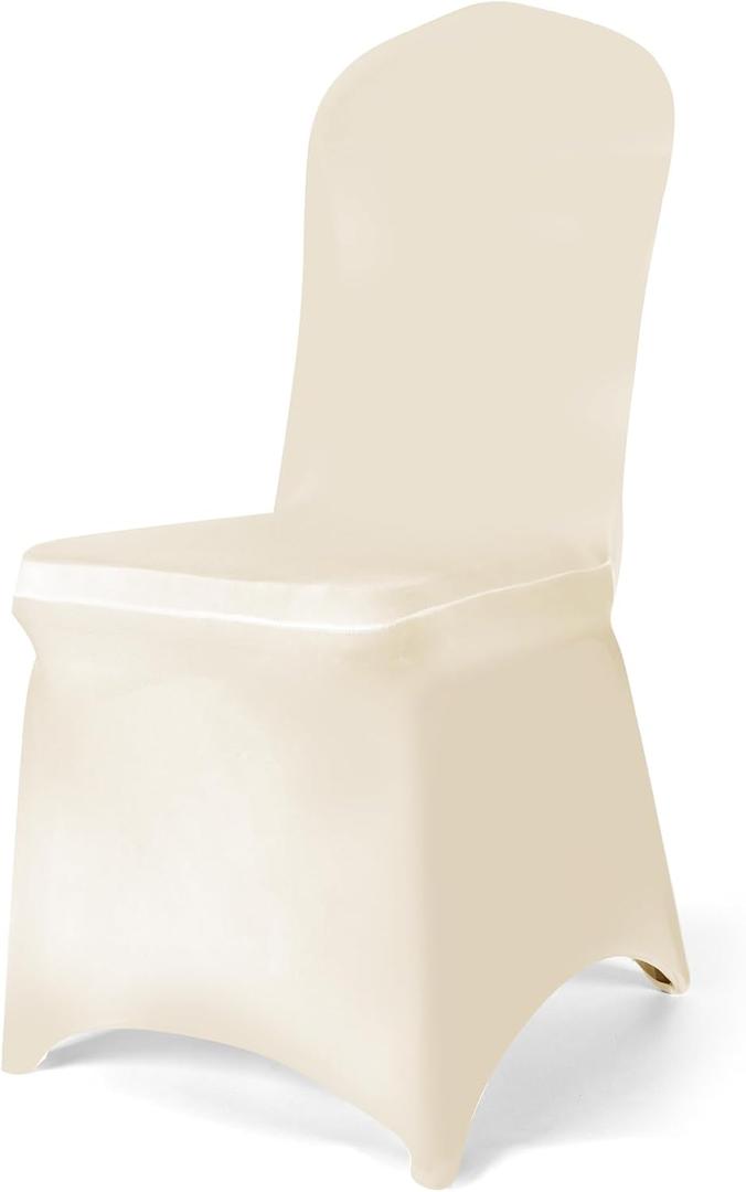 100 PCS Ivory Polyester Spandex Chair Covers - Stretch Slipcovers for Wedding, Party, Dining, Banquet - Flat-Front Chair Covers