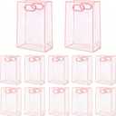 BeSlivewell 12 Pcs Clear Gift Bags with Handles 7.1"x10.2"x3.2" Plastic Party Favor Bag with Ribbon Reusable Goodie Bags Transparent Gift Wrap Bag Bulks for Bridal Wedding Birthday (Pink)