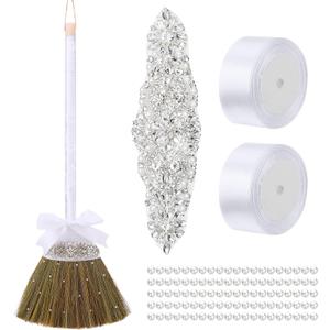 Yungyan Wedding Brooms for Jumping Ceremony DIY Bride Bridegroom 11.81 x 28.74 Inch Whisk Wedding Jumping Brooms with White Ribbons Artificial Pearl for African American Ceremony Crafts