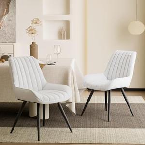 Nebuaegis Modern Dining Chairs Set of 2,Upholstered Dining Room Chairs with Thick Cushions,Fabric Comfy Dining Chairs with Metal Legs for Dining Room White