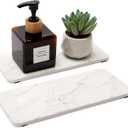 2 Pcs Water Absorbing Stone Drying Trays for Bathroom Sink Kitchen Counter Soap Dish Dispenser Sponge Holder White Ceramic Bathroom Vanity Quick Dry Stone Mat for Kitchen Sink Marble Diatomite Tray