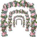 Flower Garland Rose Vine 4Pcs 28FT Artificial Floral Garland with Green Leaves Hanging Rose Vine for Wedding Party Garden Home Wall Decor (Light Pink)
