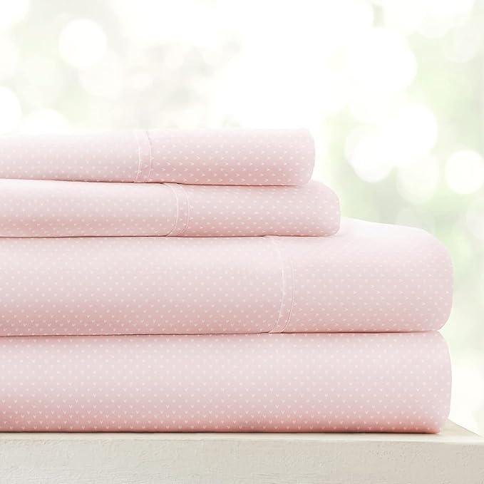 Linen Market Patterned Microfiber Queen Sheet Set 4 Piece – Oeko-TEX Certified Ultra Soft & Wrinkle-Free - 16" Deep Pocket Sheets - Easy Care Queen Size - My Heart Pink