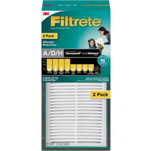 Filtrete Allergen Reduction True HEPA Room Air Purifier Filter, 2 Pack, Size 9.96 in. x 4.69 in., Works with Filtrete FAP-TT-ADH device Filtrete Allergen Reduction True HEPA Room Air Purifier Filter, 2 Pack, Size 9.96 in. x 4.69 in., Works with Filtrete FAP-TT-ADH device