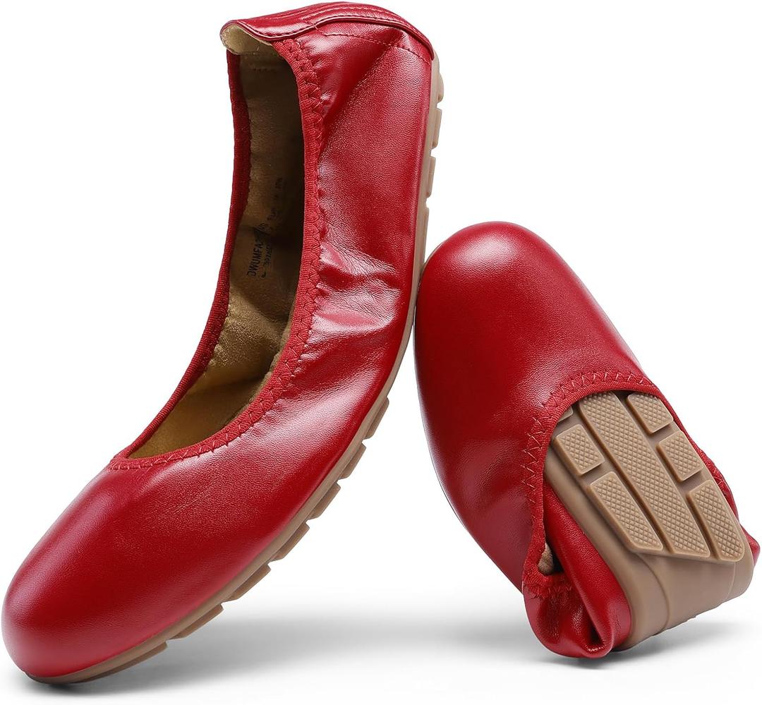 DREAM PAIRS Womens Ballet Flats Foldable Round Toe Dressy Comfortable Slip On Dress Shoes (9.5, Red)