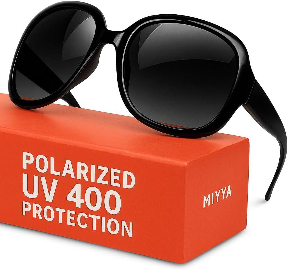 miyya Bug Eye Oversized Polarized Sunglasses Womens, Trendy Retro Sun Glasses for Women 2025, Oversized UV Protection Shades (Black/Black)